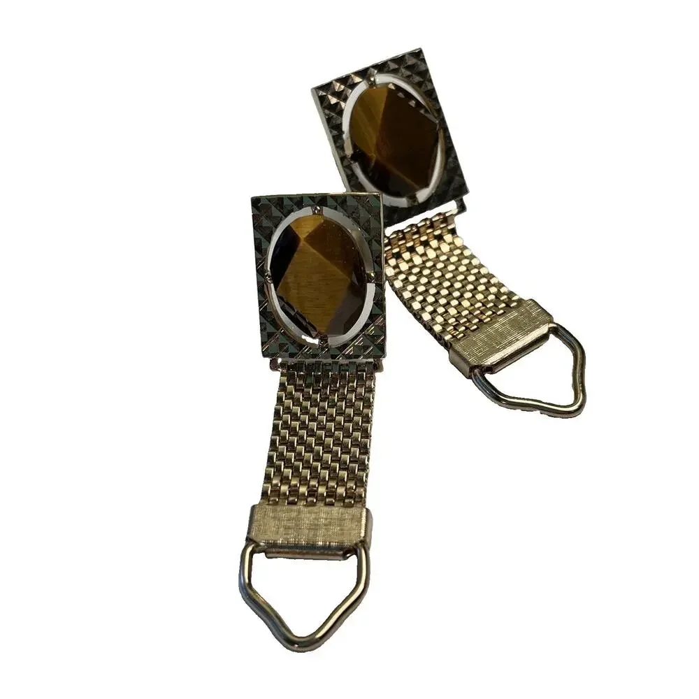 Vintage Gold Tone Wrap Cufflinks Caramel Tigers Eye Brown Stone Unmarked